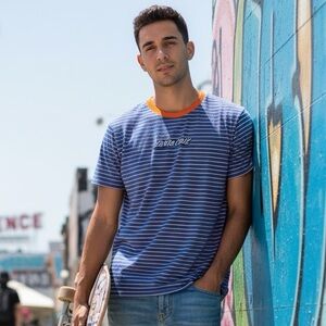 Santa Cruz‎ Skateboards Striped Ringer T-Shirt Blue Orange Men’s Size XL